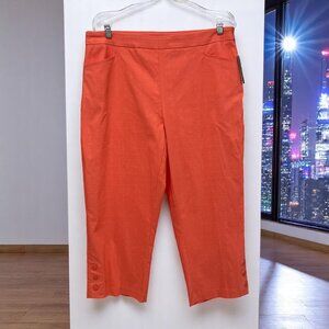 Lauren And Riley Button Hem Capri Pants Orange XL Textured Stretch Casual